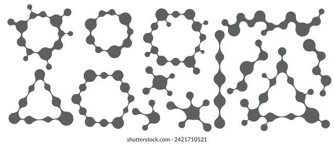 Metaball connected blobs shapes in pattern. Vector morphed fluid and circles symbol. Circular balls in grid. Abstract geometric organic molecular bubbles isolated on white background.