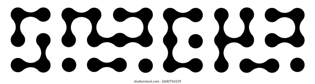 Metaball, connected dots. Abstract geometric transition pattern. Set of molecules. Vector illustration.