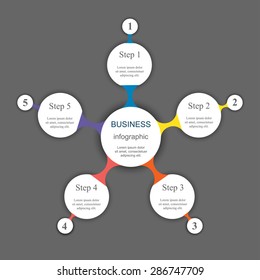 Metaball for diagram, graph, presentation and chart. Business concept with 5 options, parts, steps or processes. 