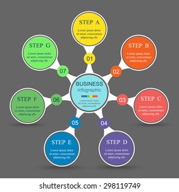 Metaball for diagram, graph, presentation and chart. Business concept with 7 options, parts, steps or processes
