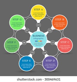 Metaball for diagram, graph, presentation and chart. Business concept with 7 options, parts, steps or processes