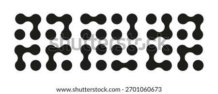 Metaball dot icons set. Abstract integration symbols. Connected circle shape signs. Simple patterns. Point movement. Morphing blobs. Metaballs transition. Logo, sticker templates. Web design elements.