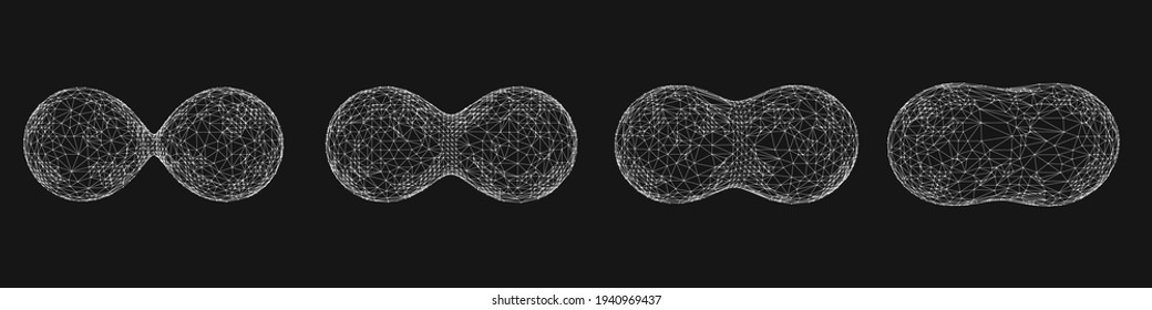 Metaball von Punkten und Gitter einzeln auf schwarzer Farbe. Technologie, abstrakter Kunsthintergrund. Sammlung von minimalistischen geometrischen Design-Sci-Fi-Elemente. Vektorfuturistisches digitales Konzept.