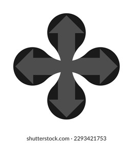 Metaball double arrow grey shape cross. A direction symbol made from blobs morphed together. Isolated on a white background.