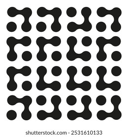 Logotipo plano de Metaball. Círculos sin patrón. Signo de puntos conectados. Símbolo abstracto de integración minimalista. Formas de movimiento de puntos. Blobs conectados. Icono de transición de metales aislado sobre fondo blanco. 