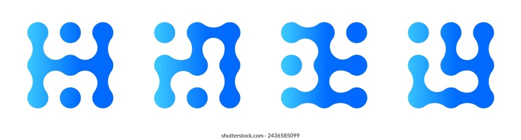 Metaball gradient abstract dots set. Liquid connected blobs vector illustration