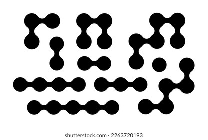 Metaball graph. Black simple dot isolated on white background. Circle shapes transition. Symbol connect. Electric drops. Blots degrade. Soft gradation metaballs. Parametric morph. Vector illustration