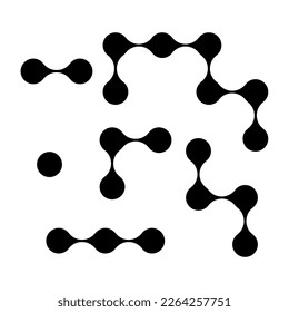 Metaball graph. Black simple dot isolated on white background. Circle shapes transition. Symbol connect. Electric drops. Blots degrade. Soft gradation metaballs. Parametric morph. Vector illustration