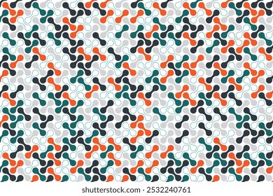 Metaball graphic design vector illustration. Connected circle shapes. Abstract geometric pattern background. Connected blobs objects. Random dark green, orange, light grey and white colors.