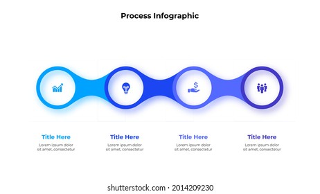 Metaball infographic elements. Four circles placed in horizontal row. Concept of 4 steps of business development process.