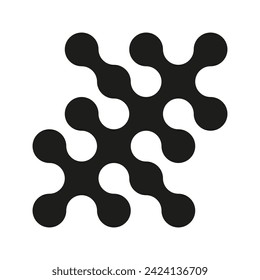 Metaball logo. Dots connected icon. Minimalist integration symbol. Circles pattern. Transition of metaballs. Abstract point movement background. Round connected blobs. Vector simple template, element.