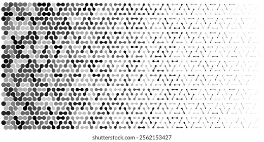 Metaball pattern background. Liquid half tone subtle blob texture. Vector abstract gradient type. tech bubble angle disperse mosaic. Geometric pixel grid fluid degrade. Connect dot matrix ai noise