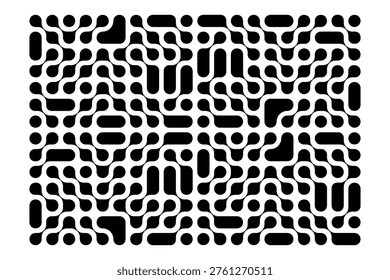 Metaball pattern. Black linked fluid drops isolated on white background. Connected round organic shapes. Neurons, nano molecules or biology cells. Modern abstract print. Vector graphic illustration.