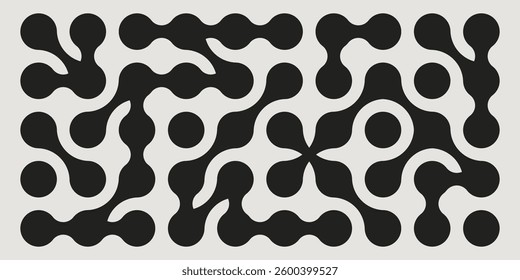 Metaball pattern isolated on background. Vector illustration of abstract black dots connection, organic fluid blobs, molecule structure, scientific labyrinth network, chemical grids, morph shapes