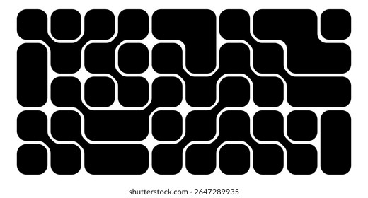 Metaball pattern. Nano tech print. Black connected quadratic shapes isolated on white background. Organic blobs, neurons or molecules texture. Vector graphic illustration.