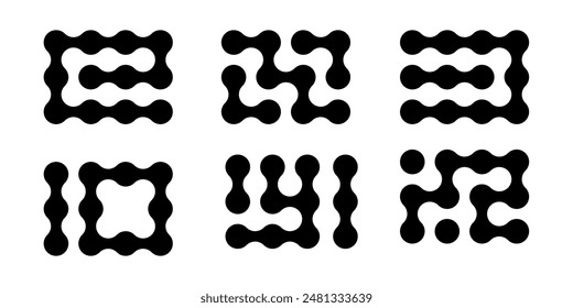 Metaball round simple blob morph balls. Abstract shape, arganic geometric fluids isolated on white background. Connected dots nerve cell dots or computer nano.