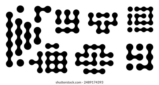 Metaball round simple blob morph balls. Abstract shape, arganic geometric fluids isolated on white background. Connected dots nerve cell dots or computer nano.