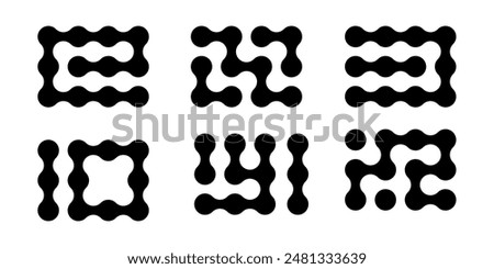 Metaball round simple blob morph balls. Abstract shape, arganic geometric fluids isolated on white background. Connected dots nerve cell dots or computer nano.