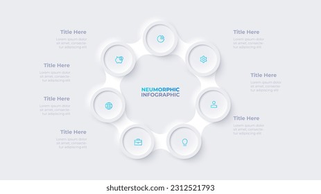 Metaball with seven circles in the shape of a heptagon. Cycle infographic template with 7 options