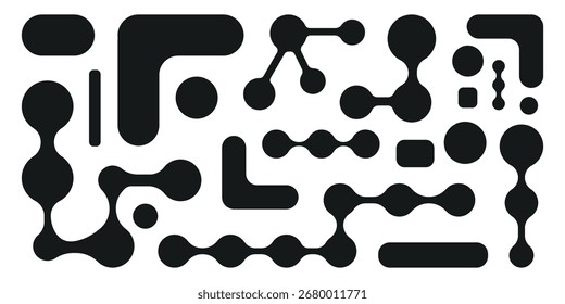 Conjunto de Padrões de Forma Metabol. Ícones de fluido abstratos. Bolhas Circulares Geométricas Planas. Padrão de pontos líquidos. Ilustração isolada de vetor.
