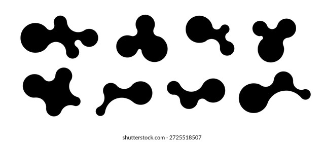 Metaball shapes with connected dots and morphing blobs. Geometric fluid organic metaball forms. Logo Vector