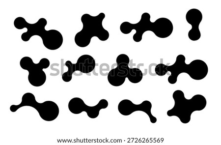 Metaball shapes with connected dots and morphing blobs. Geometric fluid organic metaball forms. Logo Vector