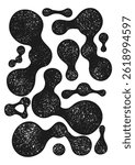 Metaball shapes figures drawn by a crayon. Abstract metaball connected dots, connected round blobs textures vector illustration set. Liquid molecule shapes