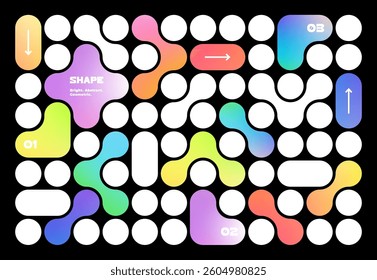 Metaball Shapes Pattern. Abstract Blob Shape Geometric Background with Gradient. Vector Fluid Icon. Organic Liquid Bubbles and Dots. Modern Connect Concept