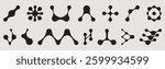 Metaball shapes set isolated on background. Vector illustration of black dots connected into abstract icons, organic fluid blobs connection, molecule structure, scientific network, chemical grids