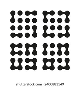 Íconos simples de metaball. Los puntos conectados son señales vectoriales. Símbolo abstracto de integración. Patrón de círculos. Movimiento de puntos. Blobs conectados. Transición de los metabotas. Ilustración vectorial. Conjunto de logotipos planos. Eps.