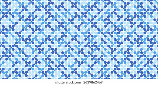Metaballs Seamless Pattern. Circuit texture. Connected liquid droplets or amorphous shapes. Blue Organic blobs, neurons, molecules isolated on white background. Vector graphic illustration