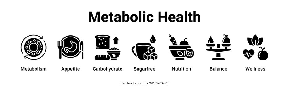 Metabolic Health web banner icon vector illustration concept for medical with icon of Metabolism, Appetite, Carbohydrate, Sugarfree, Nutrition.
