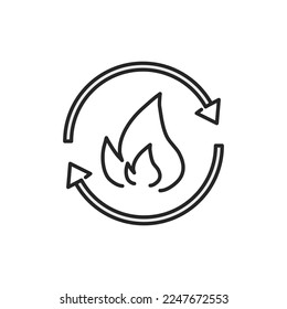 metabolic processes icon, synthesis calorie energy, fire with arrows rotation, digestion of kcal, thin line symbol on white background - editable stroke vector illustration.