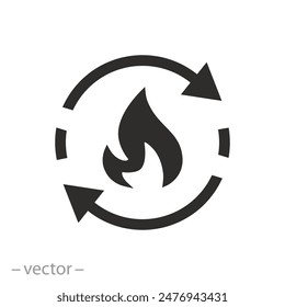 metabolic processes icon, synthesis calorie energy, fire with arrows rotation, digestion of kcal, thin line symbol on white background - editable stroke vector illustration