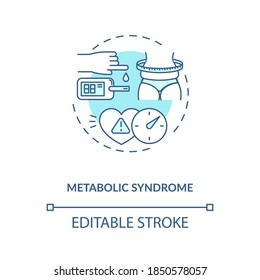 Metabolic syndrome concept icon. Heart disease stroke risk idea thin line illustration. High blood sugar. Excess body fat around waist. Vector isolated outline RGB color drawing. Editable stroke