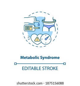 Metabolic syndrome concept icon. Heart disease stroke risk idea thin line illustration. Type 2 diabetes. Increased blood pressure. Vector isolated outline RGB color drawing. Editable stroke