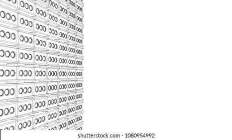 Metabolism architecture. 3D architectural megastructure. Minimalistic design. Building background