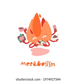 Metabolism character icon. Medical pictogram. Chemical process sign. Energy burning. Scientific, medicine, body health symbol. Healthcare graphic design. Vector illustration on white background
