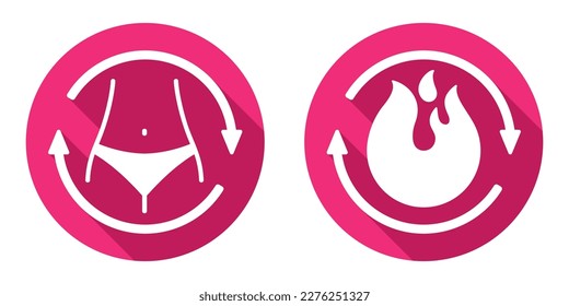 Metabolism icons - organism reactions when food nutrients converted to energy. Flat symbols with long shadows