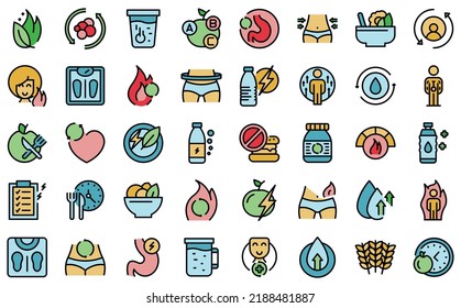 Metabolism Icons Set Outline Vector. Torso Health. Detox Balance