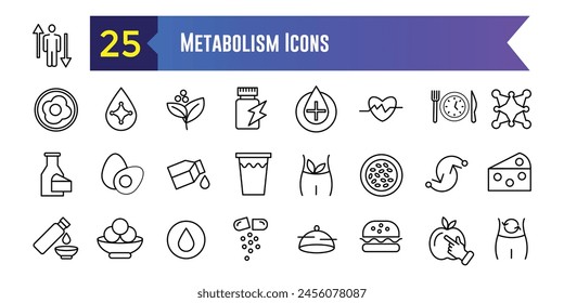 Metabolism icons set outline vector. Torso health. Detox balance. Outline icon collection. Editable stroke.