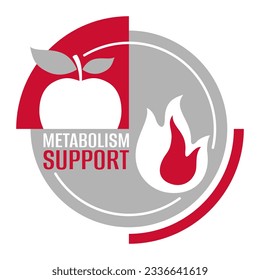 Metabolism Support label - organism reactions when food nutrients converted to energy. Flat vector badge