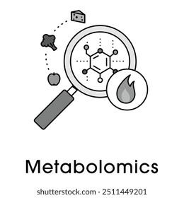 Metabolomics Icon Design. Representing Metabolic Analysis, Personalized Medicine, Health Diagnostics.