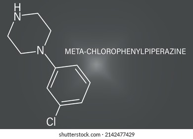 Meta-chlorophenylpiperazine (mCPP) Psychoactive Drug Molecule. Skeletal Formula.