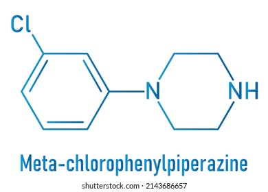 Meta-chlorophenylpiperazine (mCPP) Psychoactive Drug Molecule. Skeletal Formula.