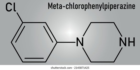 Meta-chlorophenylpiperazine (mCPP) Psychoactive Drug Molecule. Skeletal Formula.