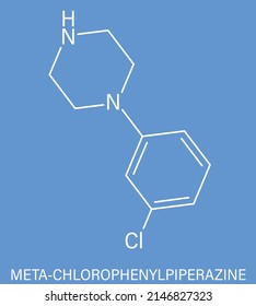 Meta-chlorophenylpiperazine (mCPP) Psychoactive Drug Molecule. Skeletal Formula.