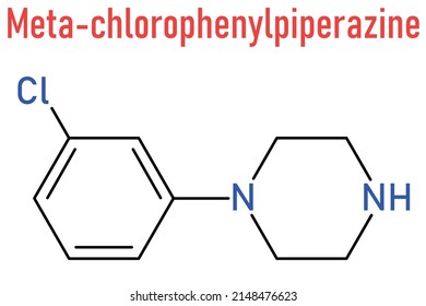 Meta-chlorophenylpiperazine (mCPP) Psychoactive Drug Molecule. Skeletal Formula.