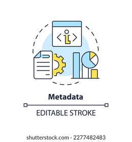 Metadata concept icon. Additional information about file. Data lake vs data warehouse abstract idea thin line illustration. Isolated outline drawing. Editable stroke. Arial, Myriad Pro-Bold fonts used
