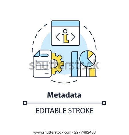 Metadata concept icon. Additional information about file. Data lake vs data warehouse abstract idea thin line illustration. Isolated outline drawing. Editable stroke. Arial, Myriad Pro-Bold fonts used Foto stock © 